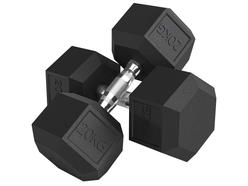  Ensemble de 2 haltères de 20 kg avec poignées antidérapantes, en métal, pour l'entraînement à domicile et en salle de sport, noir  - Conforama A