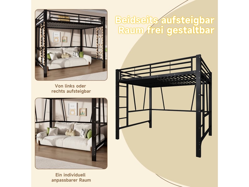  Lit mezzanine 140x200 cm – avec double échelle et espace sous lit modulable – métal – noir CozyNest - Conforama D
