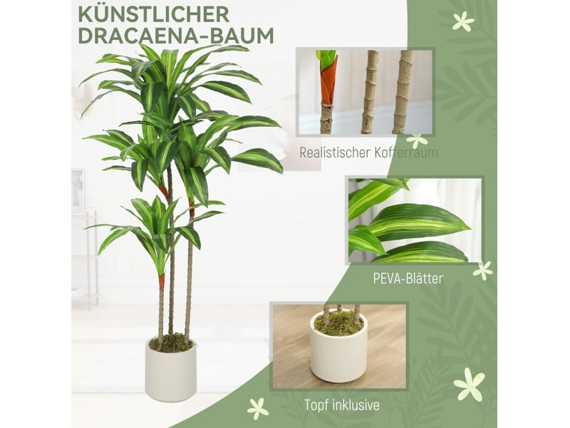  Dracaena artificielle 60x40x120 cm troncs flexibles pot blanc vert  - Conforama E