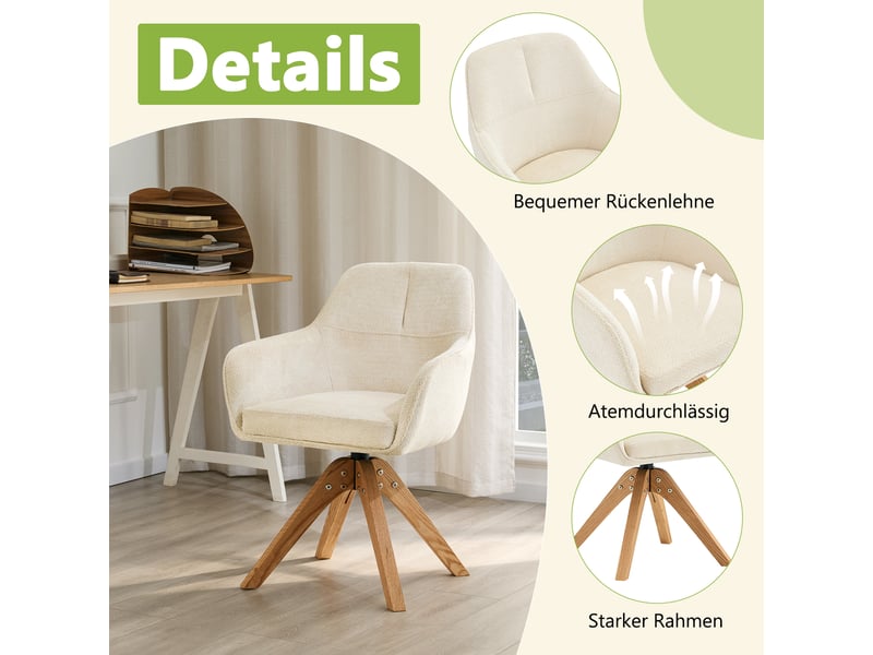  Lot de 2 chaises de salle à manger,58x46x82 cm,pivotantes 360°,tissu,beige  - Conforama E