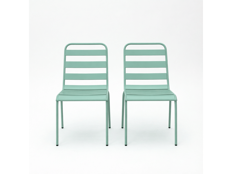  Chaise de jardin empilable lot de 2 avec patins réglables - lpospi - structure stable, acier pour extérieur - vert  - Conforama A