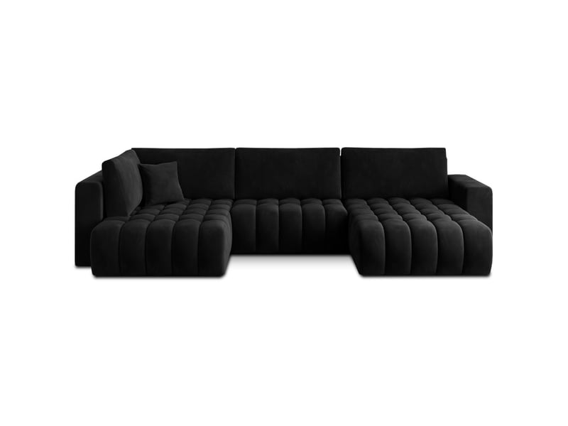 Canapé d'angle bonita convertible 6 places noir effet velours – droit – 350x175cm - Conforama A