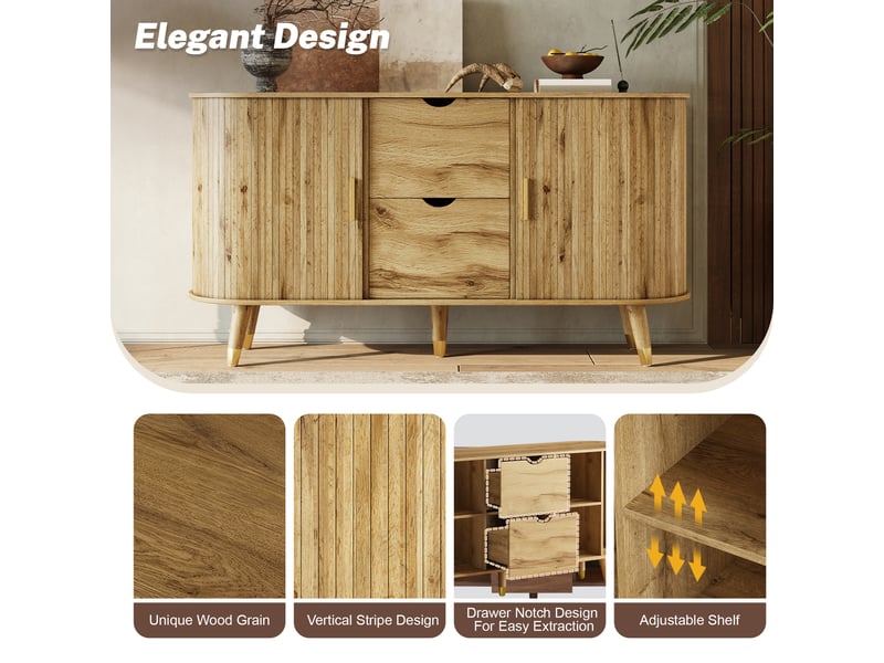  Buffet 2 portes coulissantes 2 tiroirs mdf pieds bois massif 140x40x79.5 cm GL5523O - Conforama D