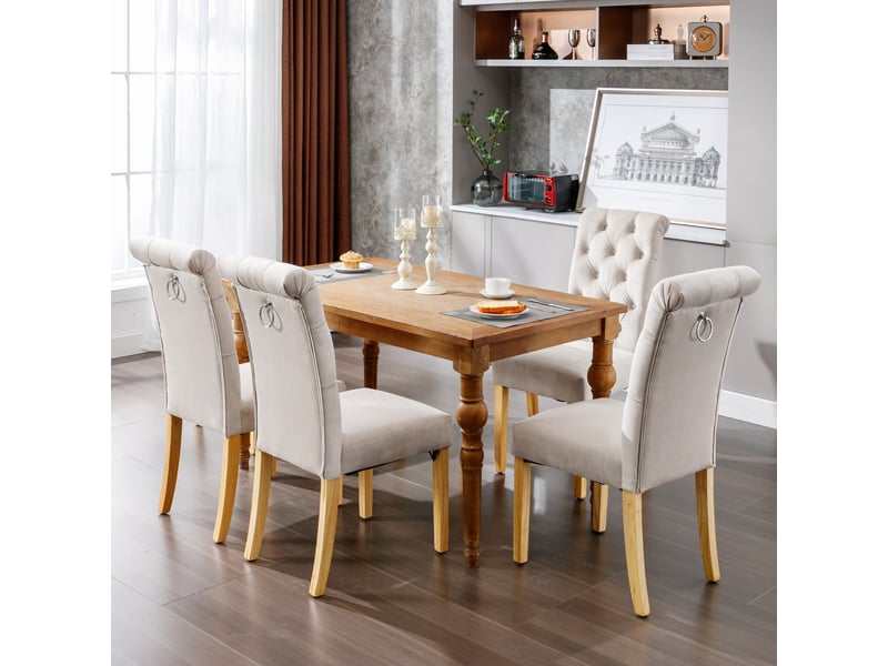  Chaises de salle à manger lot de 4 avec dossier courbé  - pieds en chêne, velours beige  - Conforama B