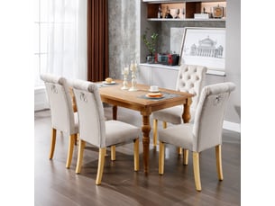 Chaises de salle à manger lot de 4 avec dossier courbé  - pieds en chêne, velours beige