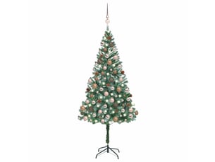 Sapin de noël, arbre de noël artificiel pré-éclairé et boules pommes de pin 180cm shl5483