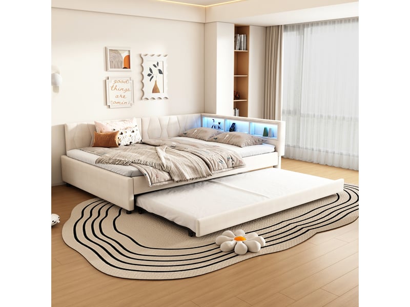  Lit en lin et mdf beige 140x200 cm  - Conforama B