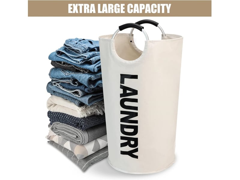  Panier à linge pliable en tissu oxford 90 l, grand format - blanc cassé - 79 x 38 cm  - Conforama B