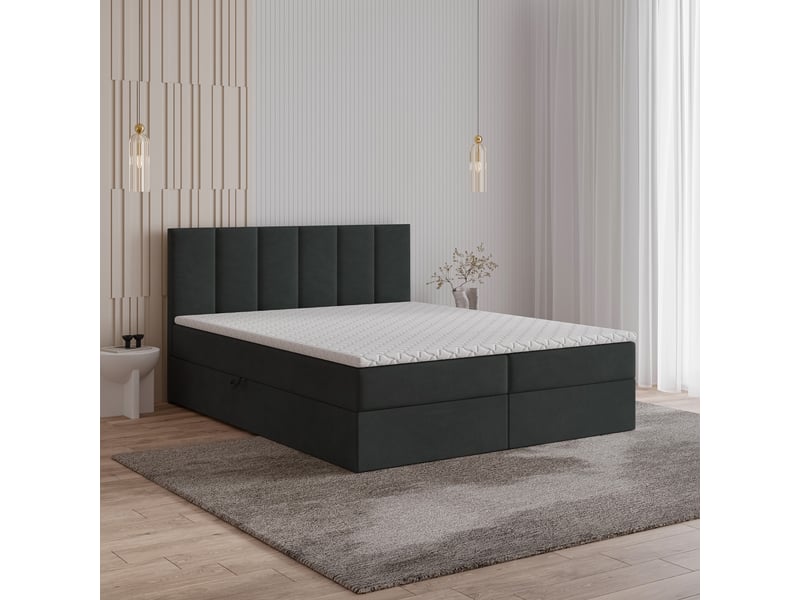  Boxspring meril 200x200 cm, lit complet avec matelas, noir  - Conforama B