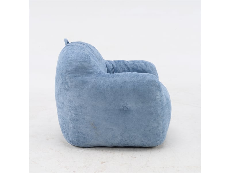 Pouf fauteuil bleu en fausse fourrure avec accoudoirs, rembourré mousse - Conforama D