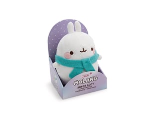 Peluche lapin molang 24 cm rose et blanc echarpe bleue