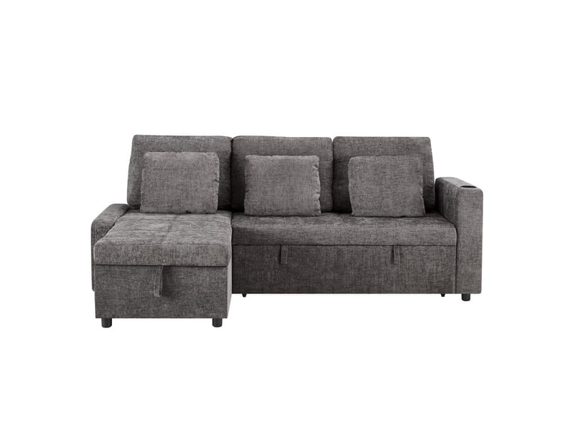  Canapé d'angle convertible ,3 places, en chenille avec lits,201,3 x 126,1 x 86,1 cm,gris  - Conforama A
