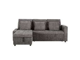 Canapé d'angle droit convertible LEYTN 3 places Coton / Lin gris avec coffre de rangement