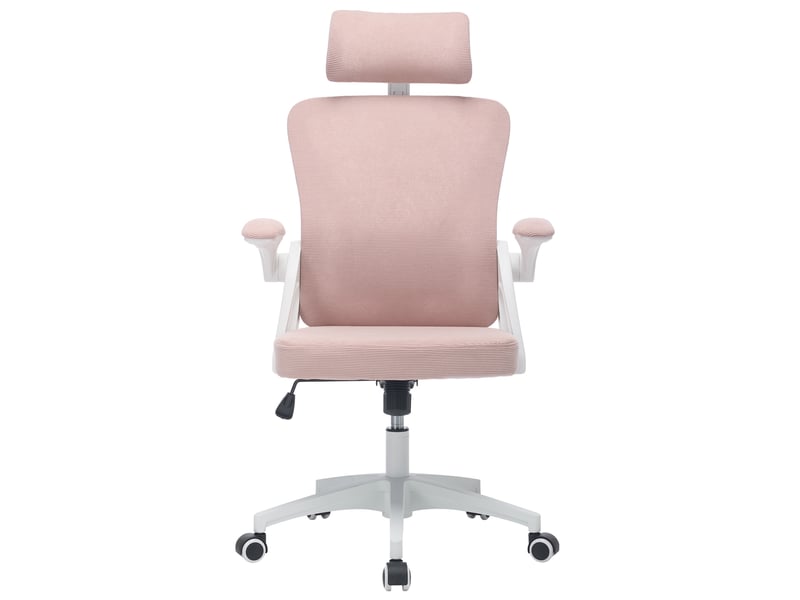 Chaise de bureau ergonomique rose en maille, avec soutien lombaire, appui-tête et accoudoirs réglables  - Conforama A