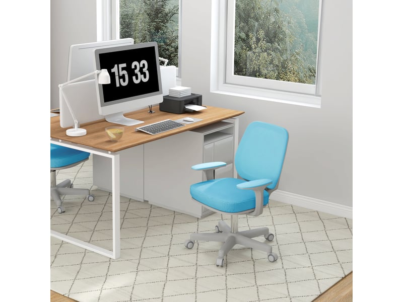  Fauteuil de bureau ergonomique inclinable à hauteur réglable et 5 roulettes, 55 x 48 x 82,5-94,5 cm, bleu  - Conforama C