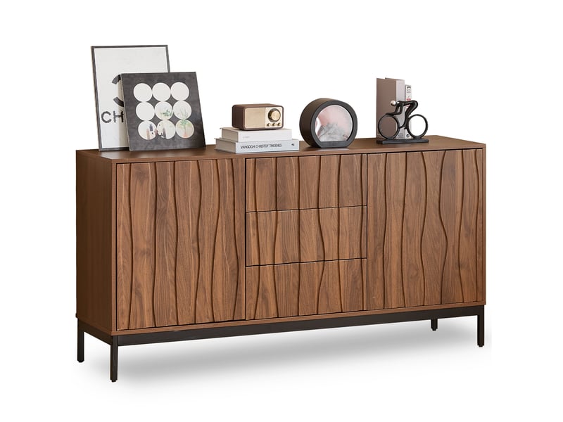  Buffet bas 150 cm effet chêne foncé – 3 tiroirs, 2 portes et étagères réglables  - Conforama A