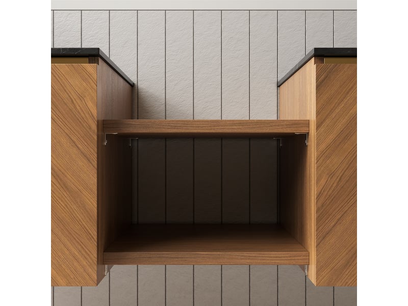 Meuble vasque suspendu double avec 4 portes à fermeture douce - lpospi - verre et pierre frittée noir, chêne brun - Conforama C