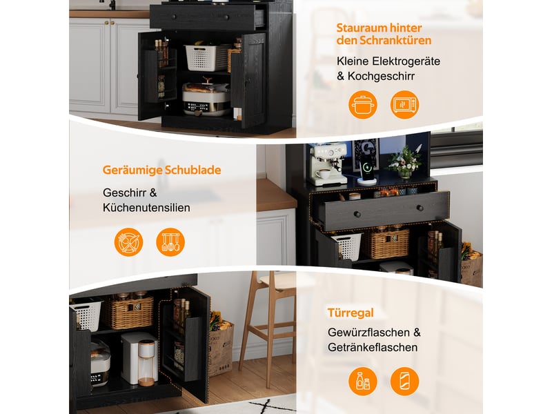  Armoire de cuisine noire 180 cm avec éclairage led, multiprise et tiroir. Vendu sans matelas.  - Conforama E