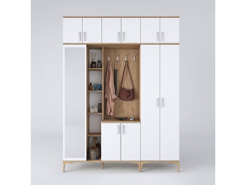  Meuble d'entrée vestiaire avec miroir et porte-manteau focus  - Conforama A
