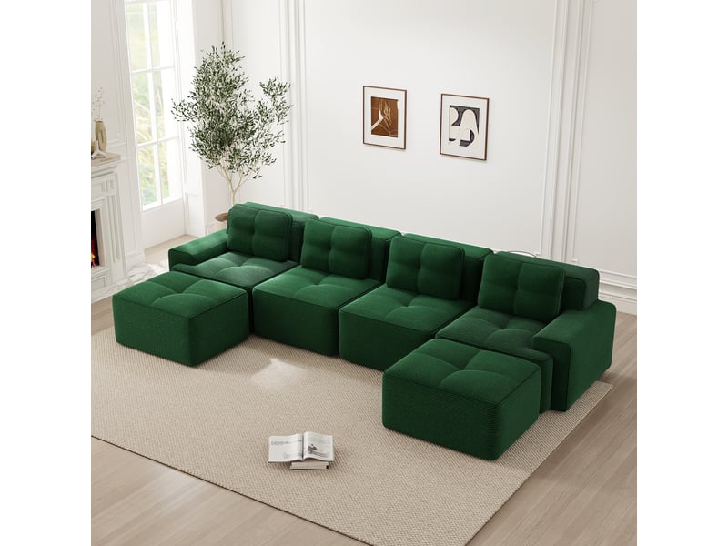 Canapé d'angle, canapé modulable; style cloud, base antidérapante, sans cadre, sans montage, avec méridienne, en velours tricoté, 4 places, forme u - Conforama A