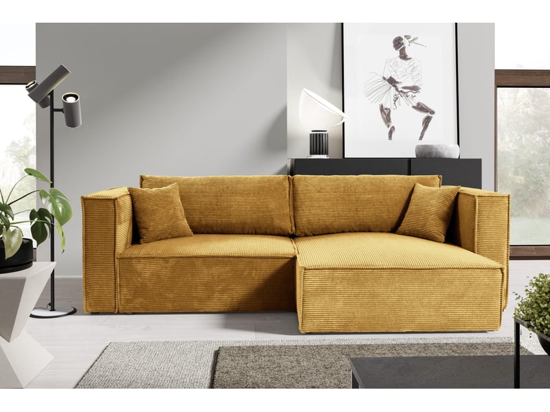  Canapé d'angle convertible en velours côtelé keymon beige (poso 01)  - Conforama B