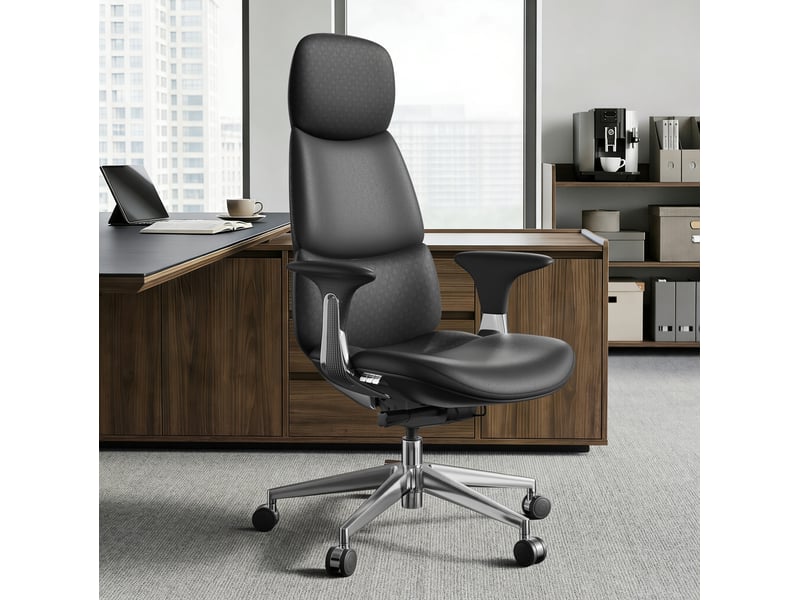  Fauteuil de bureau 70x66x114 cm noir, accoudoirs, inclinaison verrouillable et assise coulissante à roulettes  - Conforama A