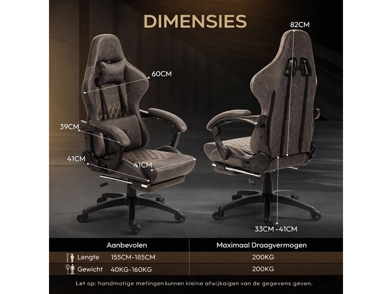 Fauteuil gaming et de bureau – similicuir pu – massage – repose-pieds – dossier inclinable jusqu’à 170° – charge maximale 200 kg – marron - Conforama B