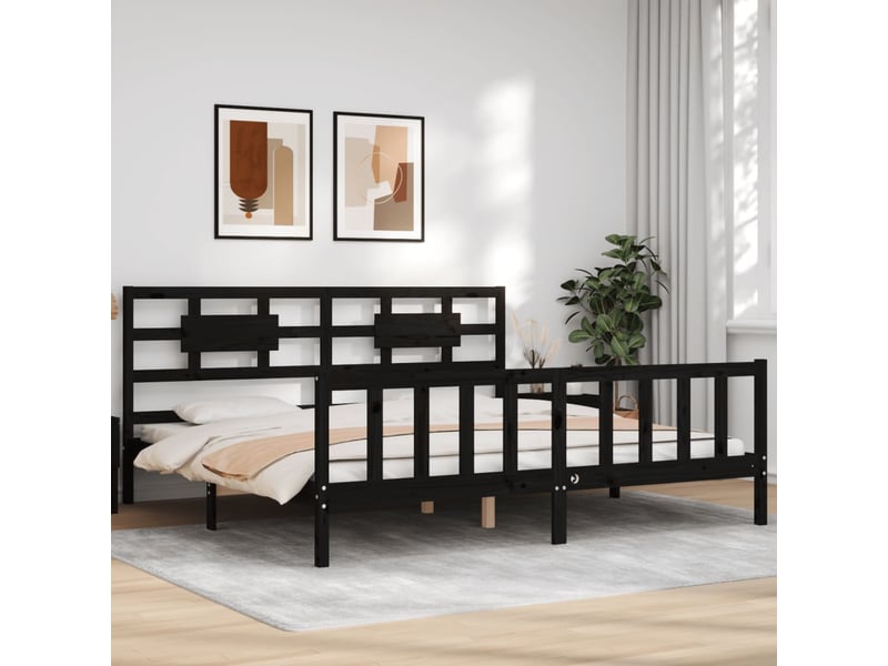 Lit double- lit adulte - cadre de lit sans matelas noir 200x200 cm bois massif de pin - Conforama C