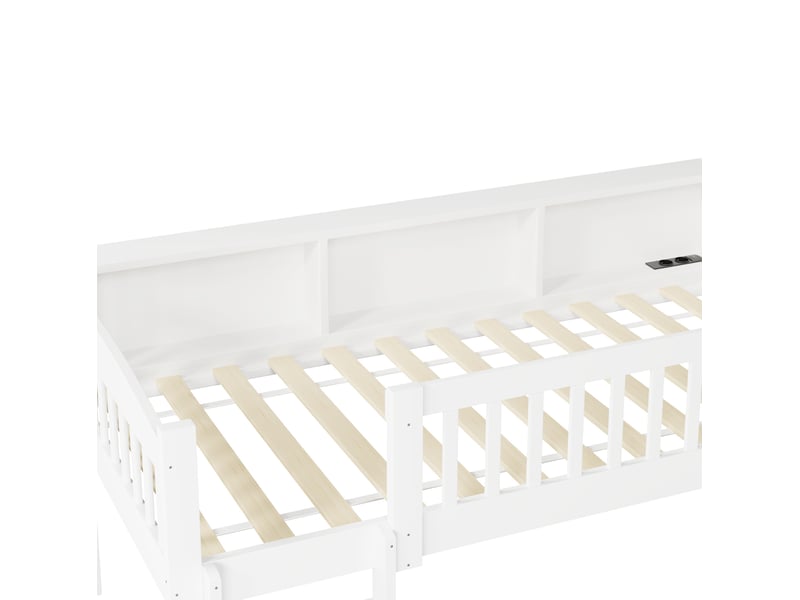  Lit enfant surélevé avec toboggan, rangements, led et usb 90x200 cm blanc  - Conforama E
