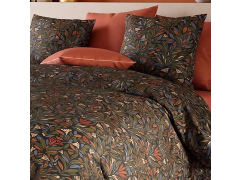 Parure housse de couette 240x220cm + 2 taies motif feuillage vert foncé 100% coton - bolivia BOLIVIA - Conforama C