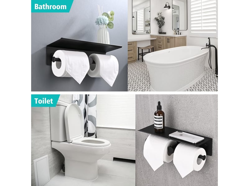  Porte papier toilette, double support papier toilette avec étagère rangement spacieuse  - Conforama C