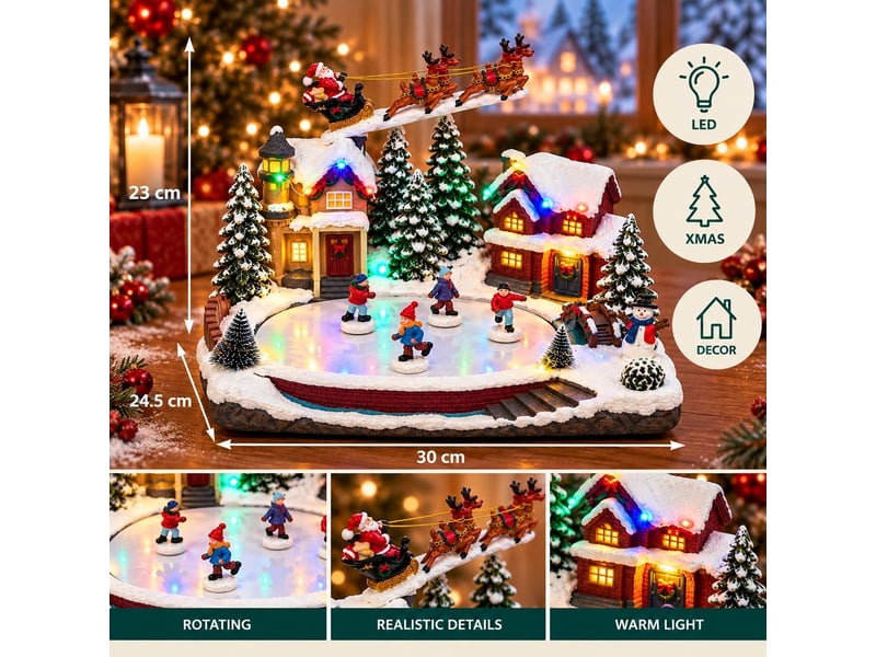  Village de noël miniature animé avec patinoire rotative 30x24,5x23 cm  - Conforama C