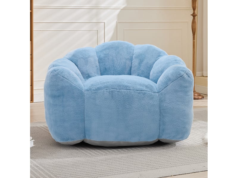  Fauteuil pouf en forme de lotus avec assise moelleuse, léger et sans montage, en tissu peluche bleu, 47 × 45 × 34 cm  - Conforama C