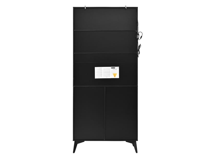 Armoire de cuisine vitrine buffet vaisselier meuble de rangement salle à manger noir et blanc mdf avec éclairage led app  - Conforama W