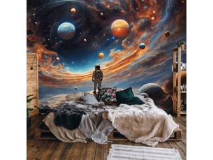 Papier peint panoramique intissé cosmos planètes coloré - 400x280 cm - papier peint enfant
