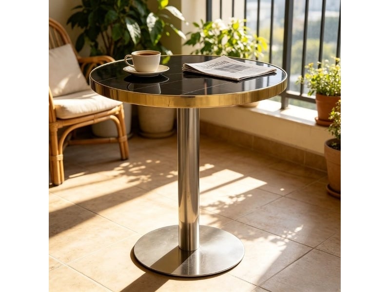  Table basse ronde avec plateau aspect marbre revêtement uv et piètement en acier inoxydable doré pour salon  - Conforama D