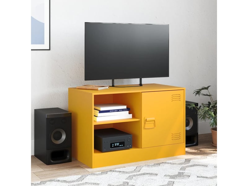 Meuble tv - banc tv - meuble de rangement jaune moutarde 67x39x44 cm acier  - Conforama C