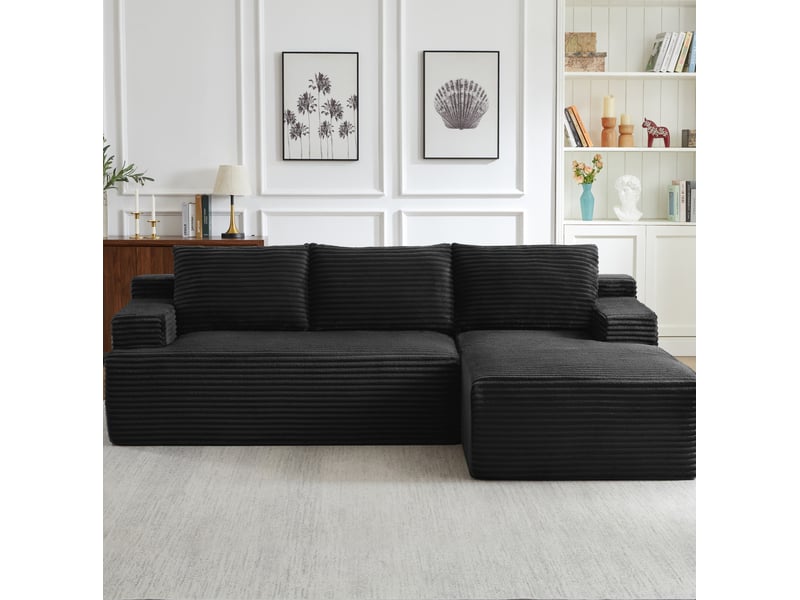 Canapé d'angle convertible modulable 4 places en velours côtelé noir homvra - Conforama C