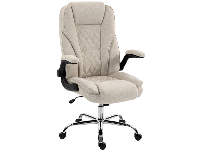  Fauteuil de bureau ergonomique beige en velours, chaise pivotante à accoudoirs relevables, siège réglable pour télétravail  - Conforama A