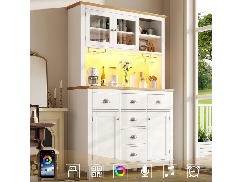  Meuble de cuisine muvano blanc 4 portes avec éclairage led, buffet haut 104 x 40 x 180 cm  - Conforama C