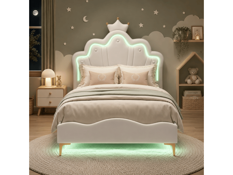 Lit fille 90x190cm avec sommier led réglables - lit simple enfant avec tête de lit réglable en hauteur - sommier à lattes - lit 90x190 cm - lumineuse led - lit fille avec tête de lit réglable - lit princesse en forme couronne - … - Conforama B
