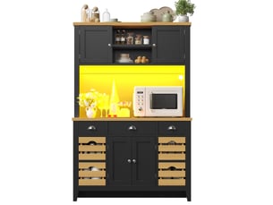 Armoire haute de cuisine led rgb 4 paniers bois mdf noir 120x40x188 cm