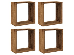 Lot de 4 étagères cube murales, armoires de rangement vieux bois 30x15x30 cm cf42748