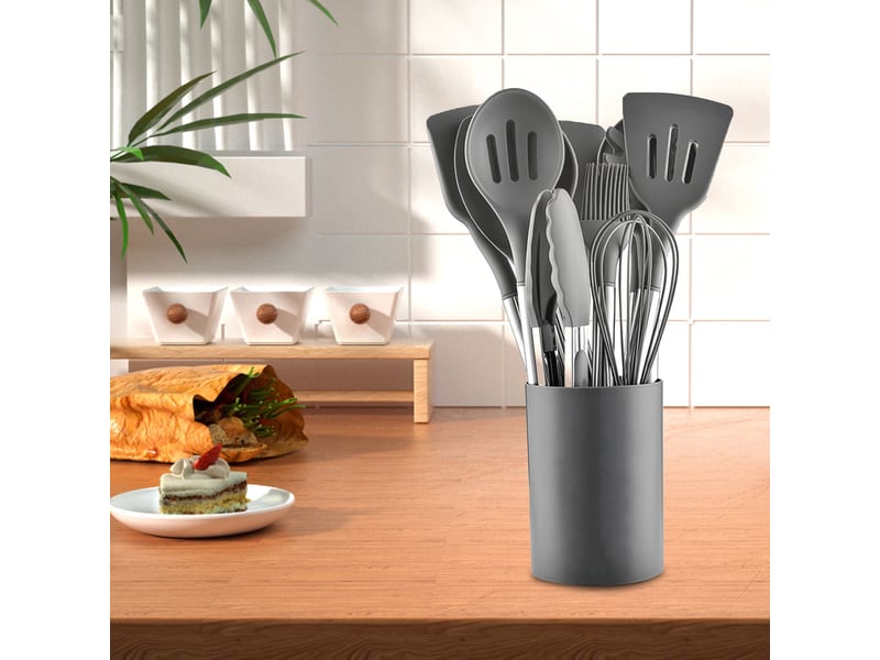 Service de 12 ustensiles de cuisine,meulva,35x12x12 cm,silicone et acier inoxydable,gris - Conforama B