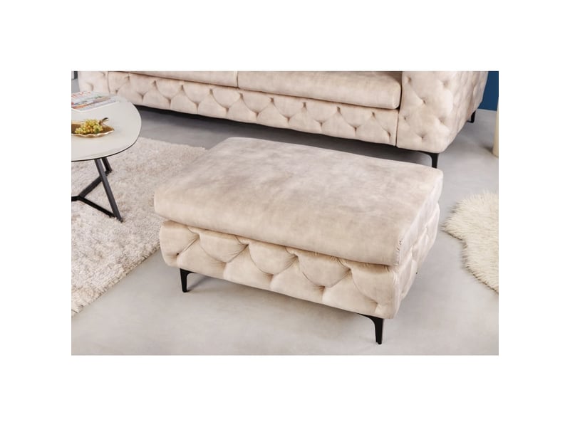 Pouf velena champagne capitonné – pouf baroque en velours avec pieds métal noirs - Conforama B