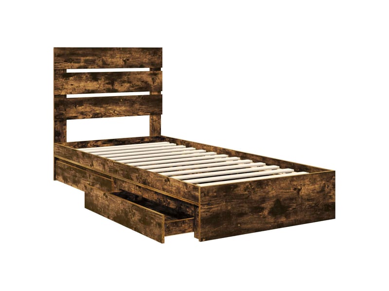  Lit simple- lit adulte -  lit de rangement chêne fumé 70 x 190 cm bois d'ingénierie  - Conforama D