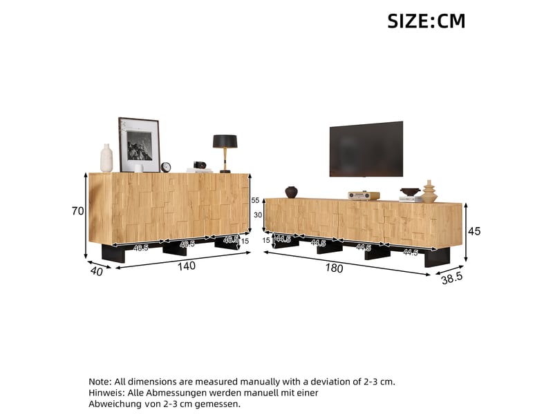  Ensemble meuble tv et buffet 180x38,5x45 cm et 140x40x70 cm coloris naturel  - Conforama C