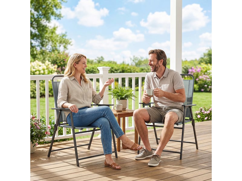  Chaises de jardin pliantes, lot de 2 chaises de camping avec assise en maille grise.  - Conforama D