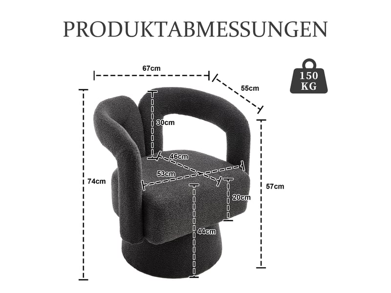  Fauteuil pivotant 360° rond gris foncé, assise large en tissu doux  - Conforama C