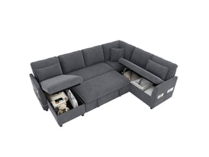 Canapé d'angle droit convertible <strong>MODENUIT </strong> <strong></strong> 6 places Polyester gris avec coffre de rangement